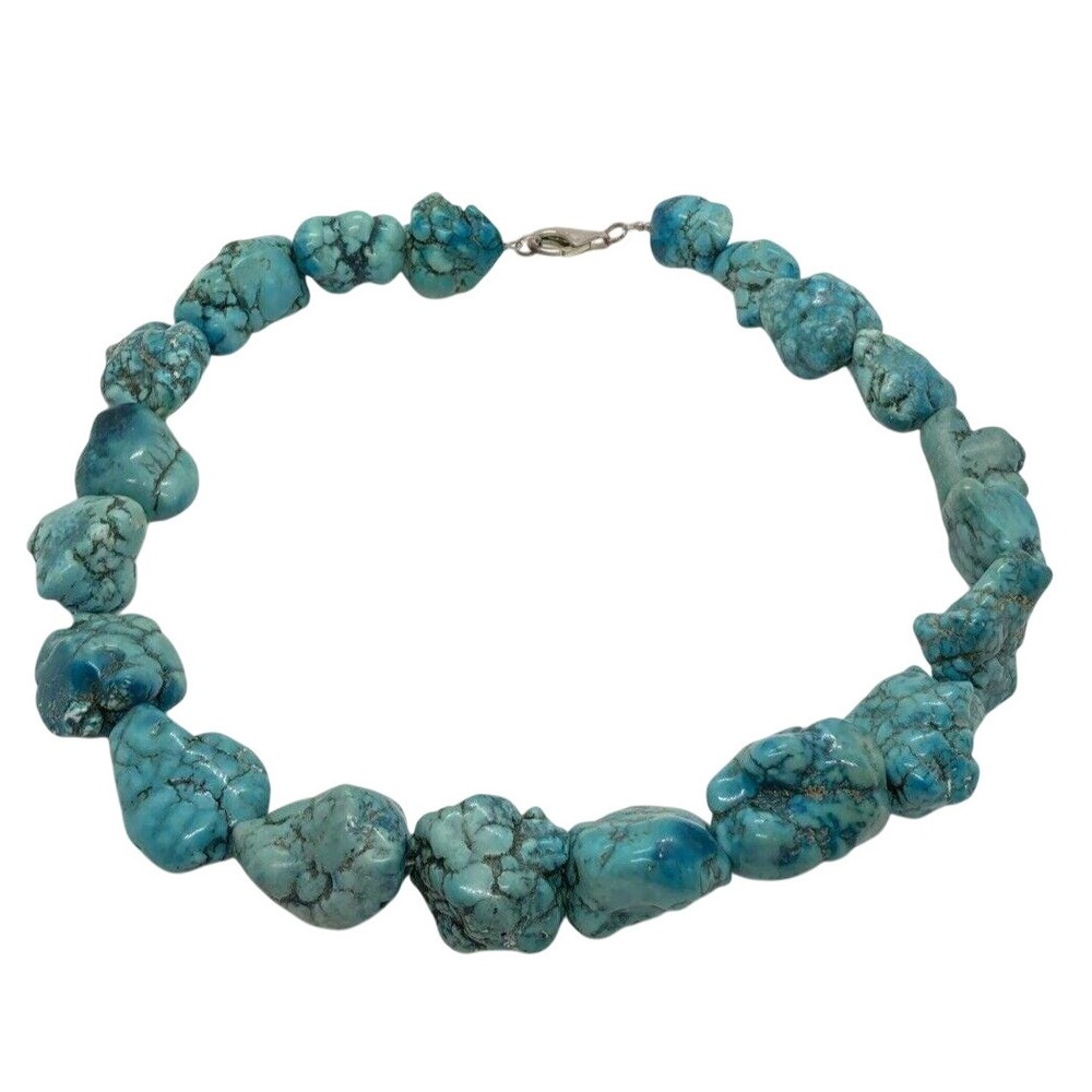 Vintage Dyed Howlite Stone Beaded 17'' Necklace Sterling 925 Silver Clasp 152g‎